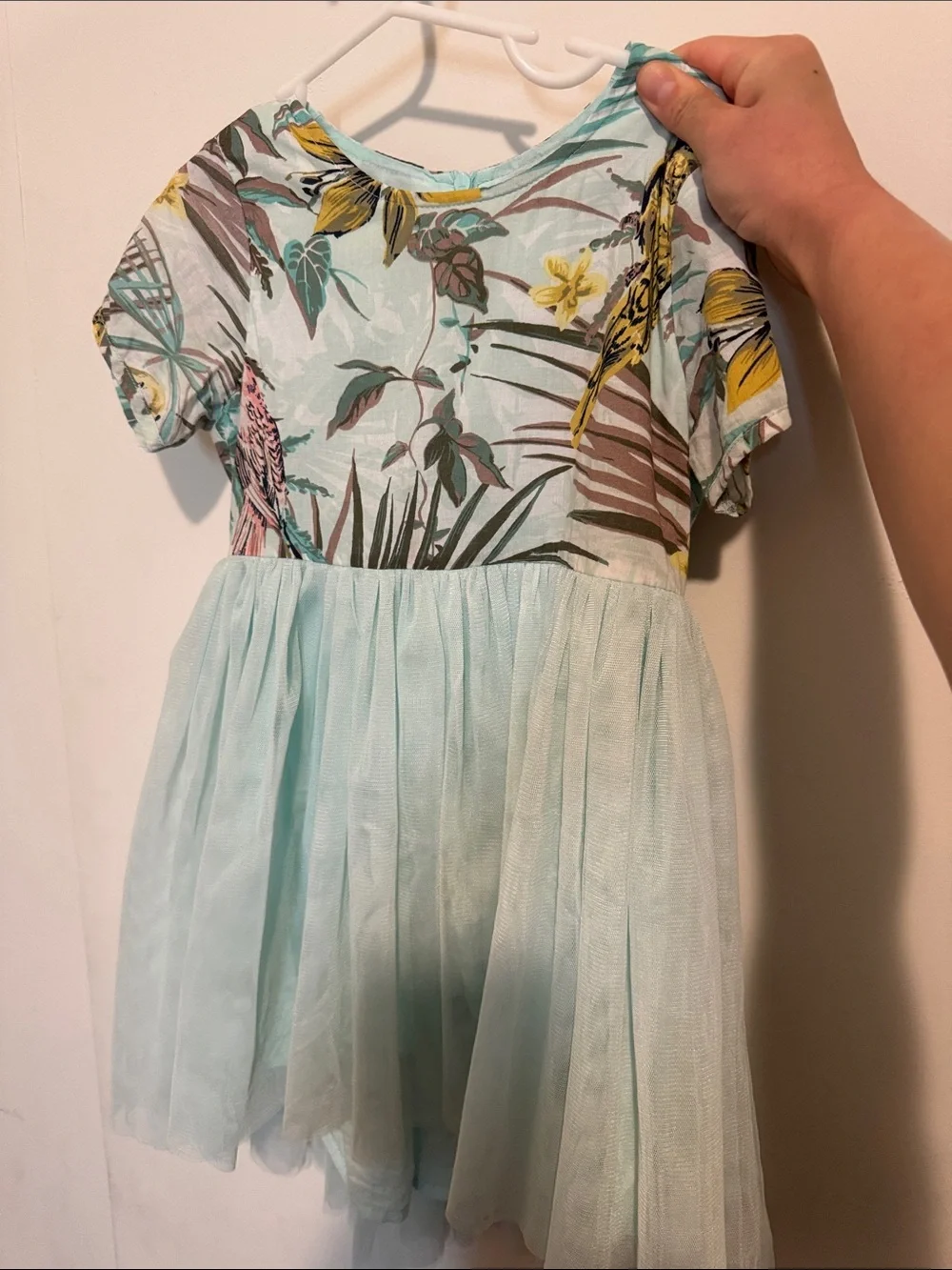 Girls' Mint Floral Bodice Tulle Skirt Dress